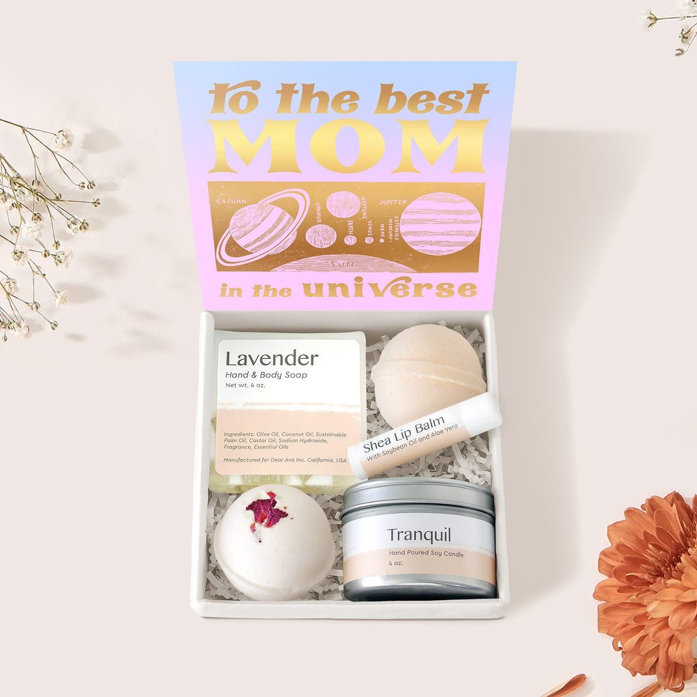 Dear Ava Spa Gifts for Women - Organic Self Care luxury Anti Stress Relaxing Bath and Body Kit Set Basket Box for Her with Heartfelt Card - Birthday Holiday Mothers Day Gifting Idea for Mom