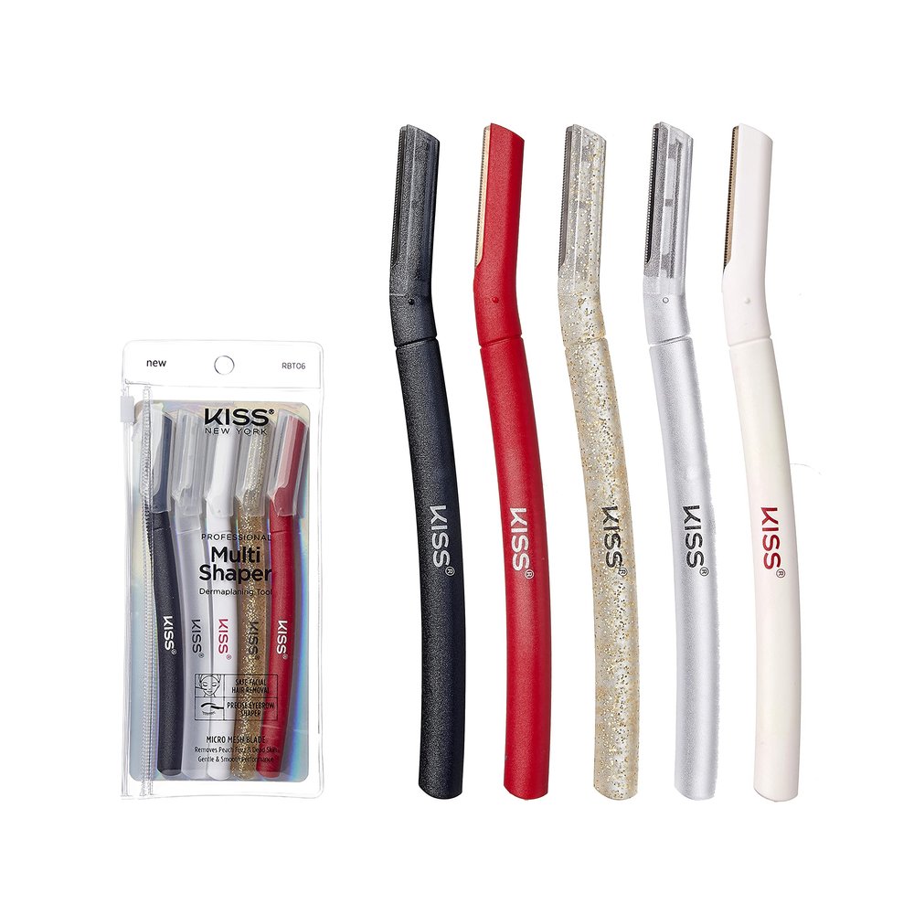 Kiss New York Eyebrow Razor Trimmer Facial Hair Shaper Remover, Multipurpose Exfoliating Dermaplaning Dermaplane Shaving Tools for Men & Women 5 Count