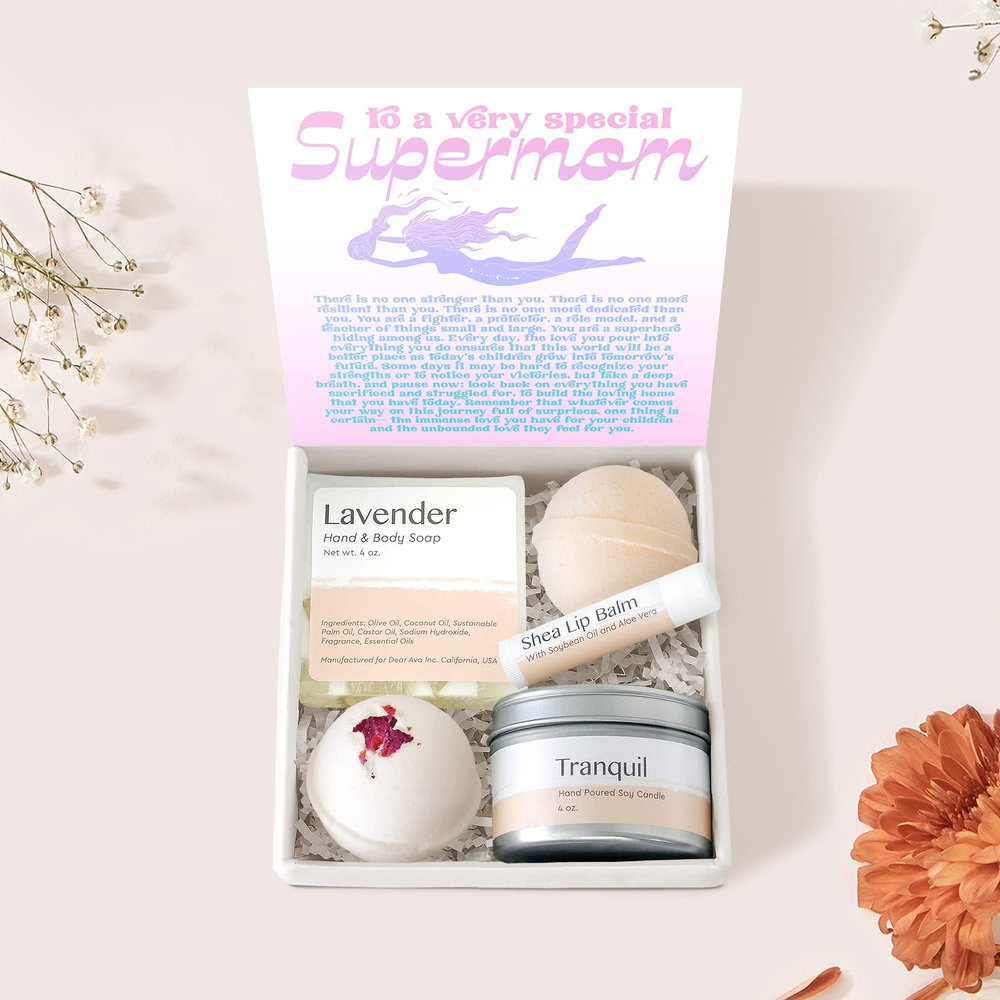 Dear Ava Spa Gifts for Women - Organic Self Care luxury Anti Stress Relaxing Bath and Body Kit Set Basket Box for Her with Heartfelt Card - Birthday Holiday Mothers Day Gifting Idea for Mom