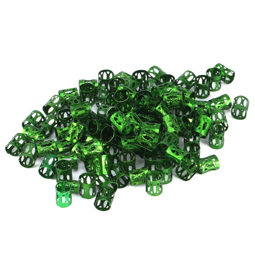 100PCS Braiding Beads Metal Cuffs,New Colorful Dreadlocks Beads Hair Braid Rings Clips Dread Locks, Rings Cuff Hair Decoration Braiding Filigree Tube Hair Jewelry (green)