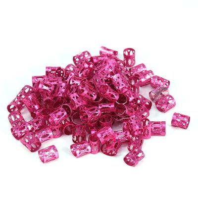 100PCS Braiding Beads Metal Cuffs,New Colorful Dreadlocks Beads Hair Braid Rings Clips Dread Locks, Rings Cuff Hair Decoration Braiding Filigree Tube Hair Jewelry (rose red)