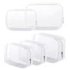 5 Pack Clear Plastic Zippered Toiletry Carry Pouch TSA Approved Toiletry Bag Portable Cosmetic Makeup Bag for Vacation, Bathroom and Organizing (White, Small/Large) view 1