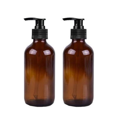 2 Pack Empty Amber Glass Lotions Pump Bottles Refillable Travel Glass Bottles with Pump Dispenser for Shampoo, Essential Oils, Cleaning Products, Lotions(500ml)