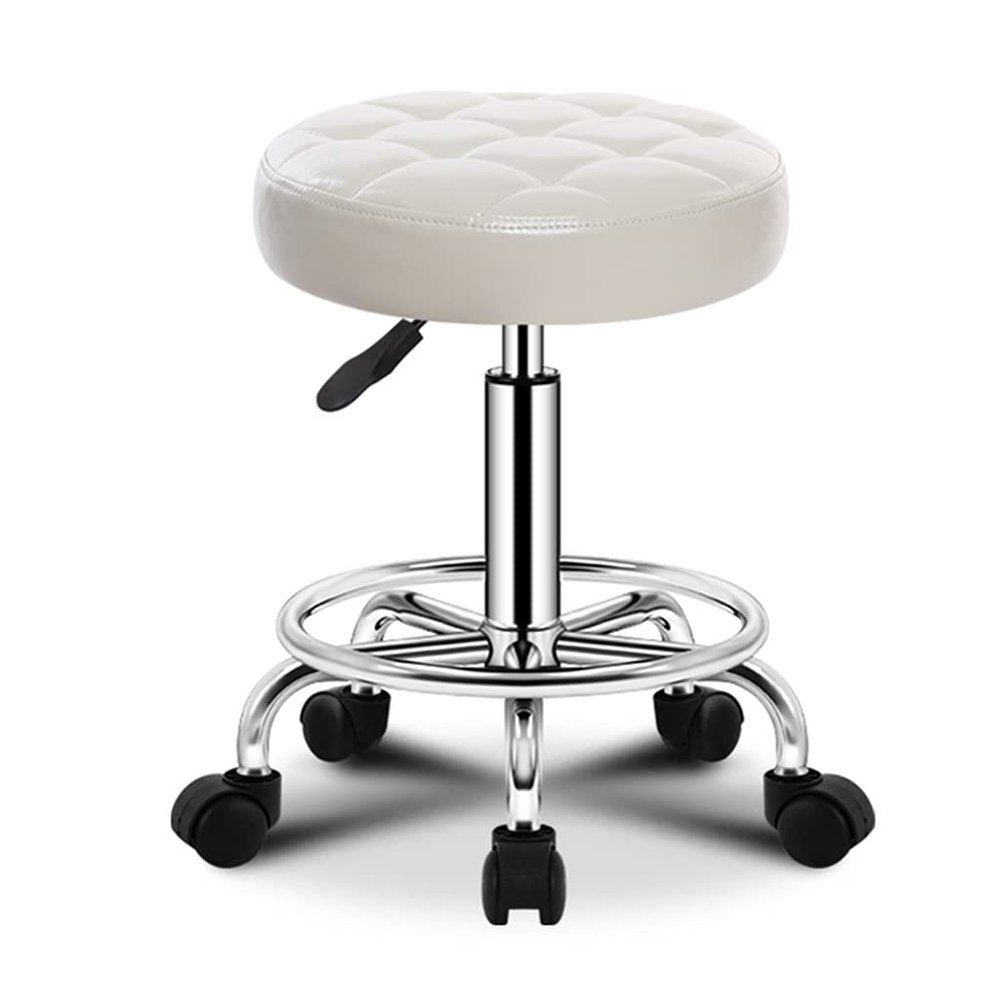 QPZK Adjustable Height Swivel Stool Round Rolling Stool with Wheels and Wider Round Seat, Office Stool Drafting Shop Stools Chair for Medical Salon SPA Esthetician Studi White