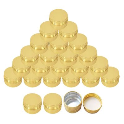 15ml Gold Aluminum Tin Jar with Screw Lid 1/2 oz Containers with Lids 1/2-Ounce Metal Steel Tin Cosmetic Sample Containers for Lip Balm DIY Salve Spice Candies Crafts, Pack of 24