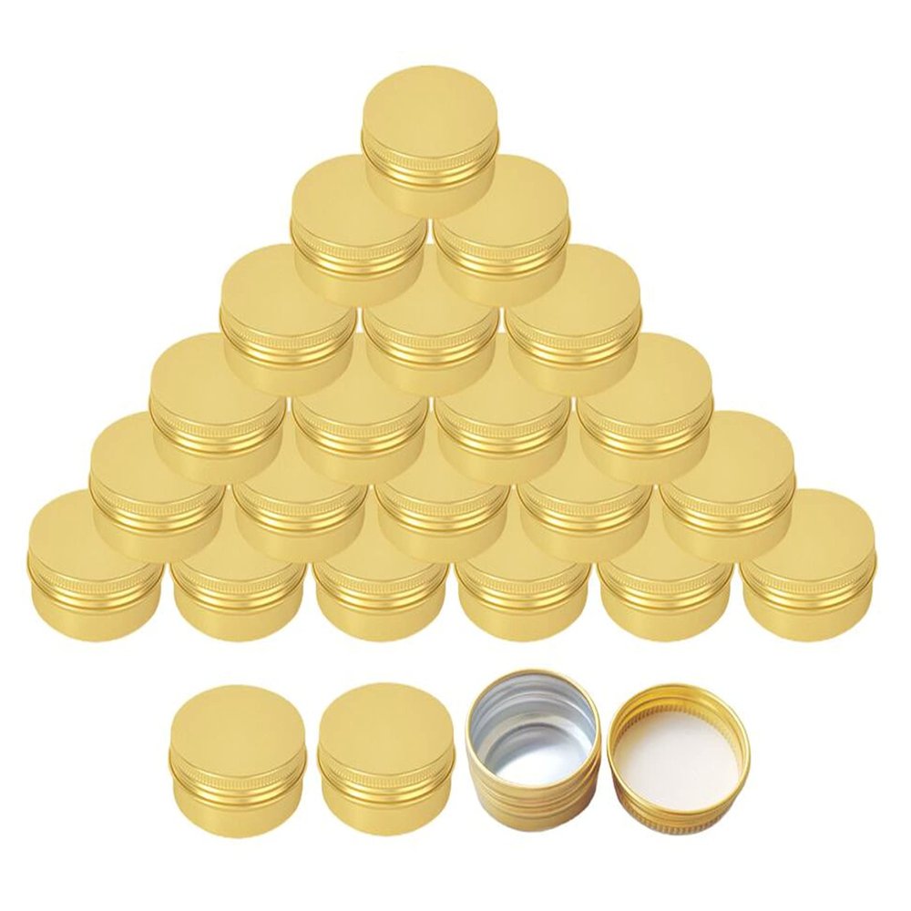 15ml Gold Aluminum Tin Jar with Screw Lid 1/2 oz Containers with Lids 1/2-Ounce Metal Steel Tin Cosmetic Sample Containers for Lip Balm DIY Salve Spice Candies Crafts, Pack of 24