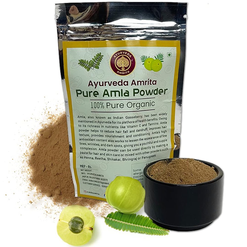 Ayurveda Amrita Pure & Natural Amla Powder For Hair, Scalp & Face 100 Gm, Light Brown