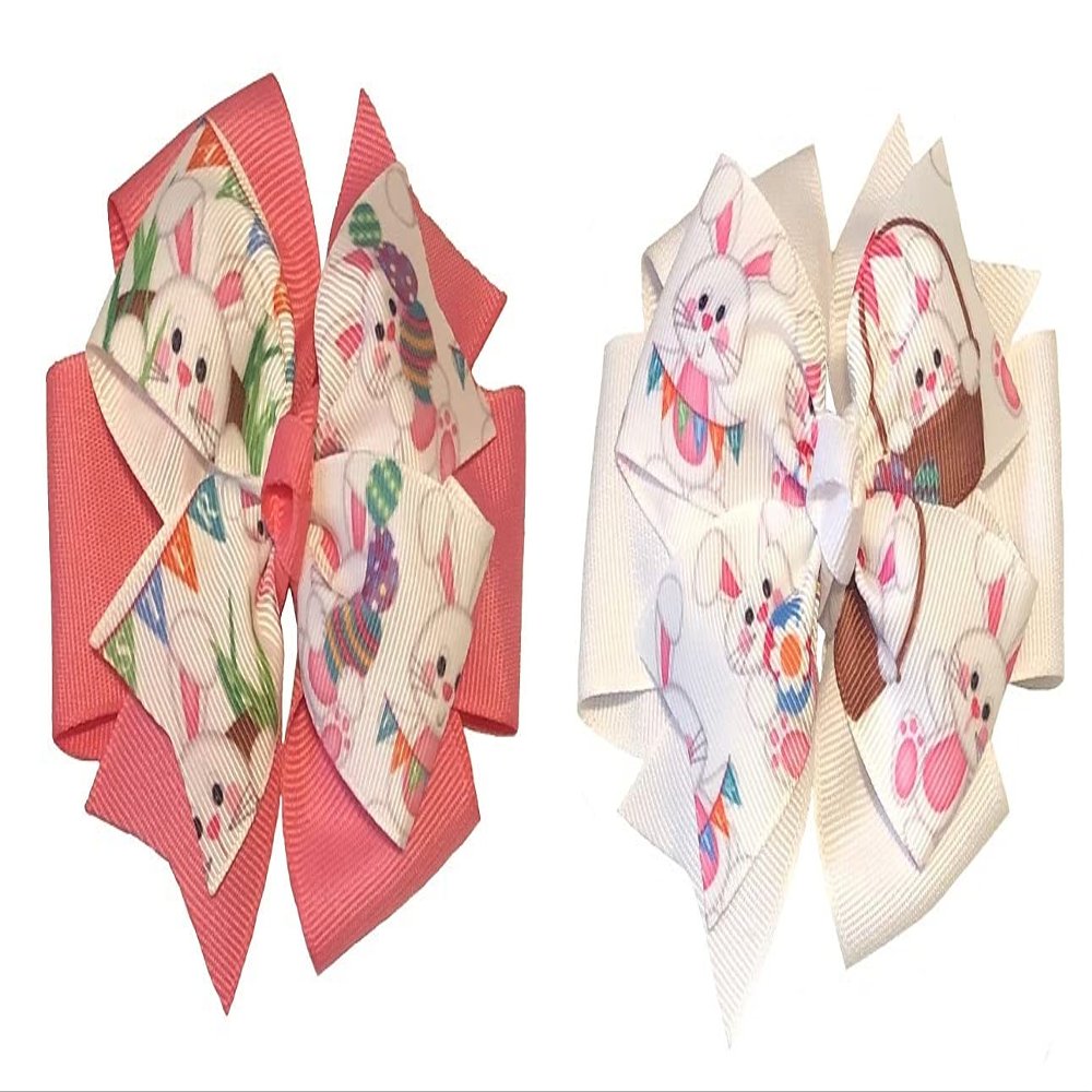 Easter Rabbit Pinwheel Hair Bow (White or Pink)