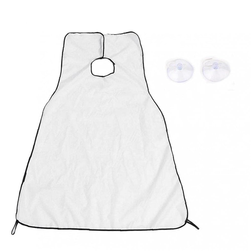 Beard Shaving Apron Man Waterproof Hair Shave Catcher Bathroom Beard Trimming Apron with Suction Cups White 120x80cm