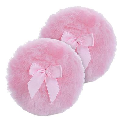 AKOAK 2 Pieces Large Fluffy Powder Puff, 4 "Super Soft Washable Reusable Fluffy Velvet Face Beauty Sponge, Ladies Only, with Bow, for Face and Body, Infants and Adults - Pink