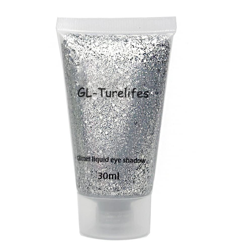 GL-Turelifes 30ml Sequins Chunky Glitter Liquid Eyeshadow Gel Festival Cosmetic Face Hair Nails Makeup Long Lasting Sparkling Easy to Apply, Easy to Remove (#06 Sliver)