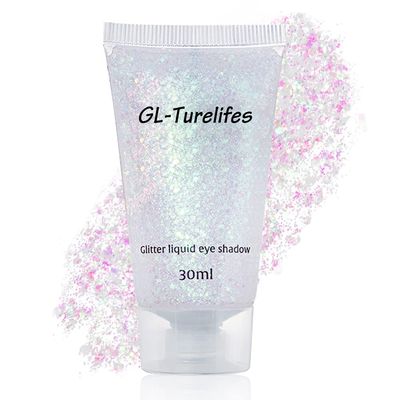 GL-Turelifes 30ml Sequins Chunky Glitter Liquid Eyeshadow Body Gel Festival Cosmetic Face Hair Nails Makeup Long Lasting Sparkling Easy to Apply and Remove (#01 White)