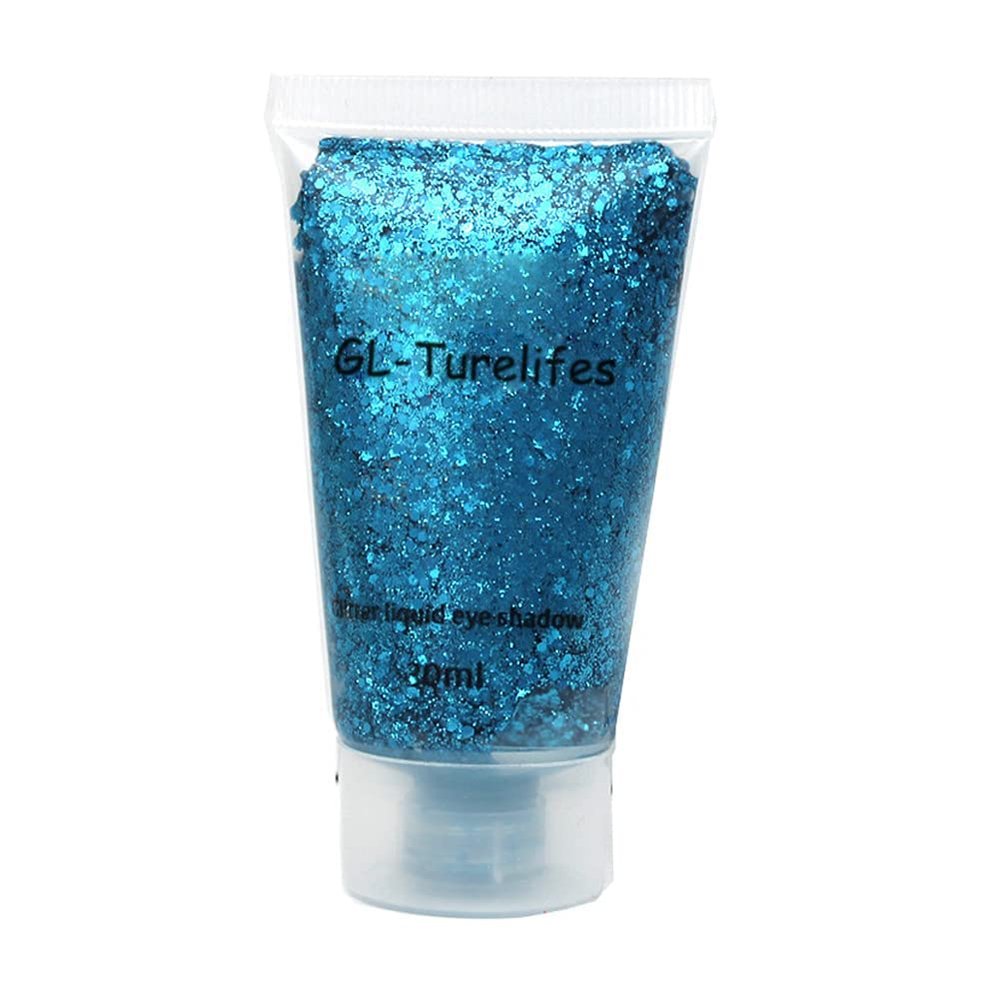 GL-Turelifes 30ml Sequins Chunky Glitter Liquid Eyeshadow Body Gel Festival Cosmetic for Face, Hair, Nails - Long Lasting Sparkling Makeup, Easy to Apply and Remove (#10 Lack Blue)