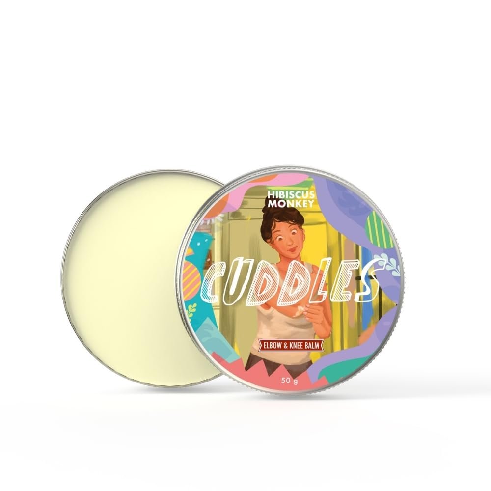 Hibiscus Monkey Cuddles, Elbow & Knee Balm, Reduces Discoloration, Deeply Moisturizes Dry and Rough Skin, Shea butter, Coconut Milk Oil, Vitamin E, Natural, Chemical Free, 50g