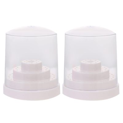 Nail Drill Bits Holder Stand, 2pcs 48 Holes Stand Display Organizer Nail Drill Bits Storage Container Box Manicure Tools for Home Nail Salon (White)