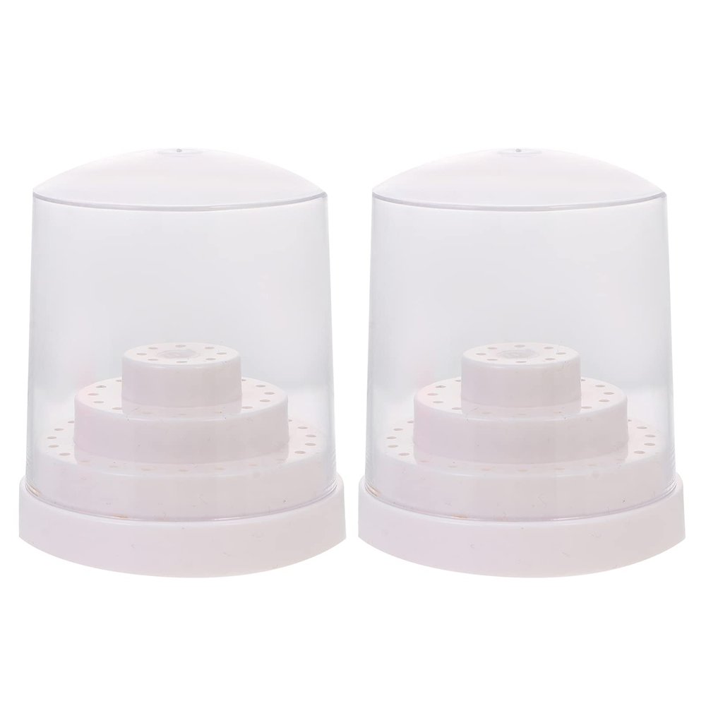 Nail Drill Bits Holder Stand, 2pcs 48 Holes Stand Display Organizer Nail Drill Bits Storage Container Box Manicure Tools for Home Nail Salon (White)