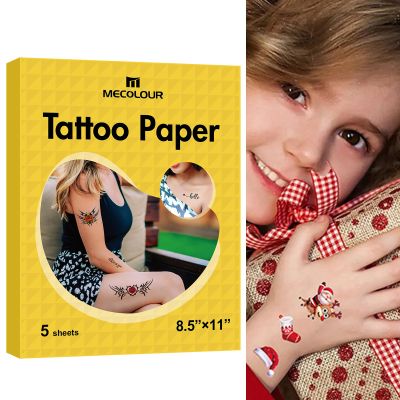 MECOLOUR Printable Temporary Tattoo Paper 8.5"X11"-5 Sets for Inkjet printer DIY Image Transfer Decal Paper for Skin, For Halloween, Celebrate Festivals, Parties, Birthday Bashes,New Year