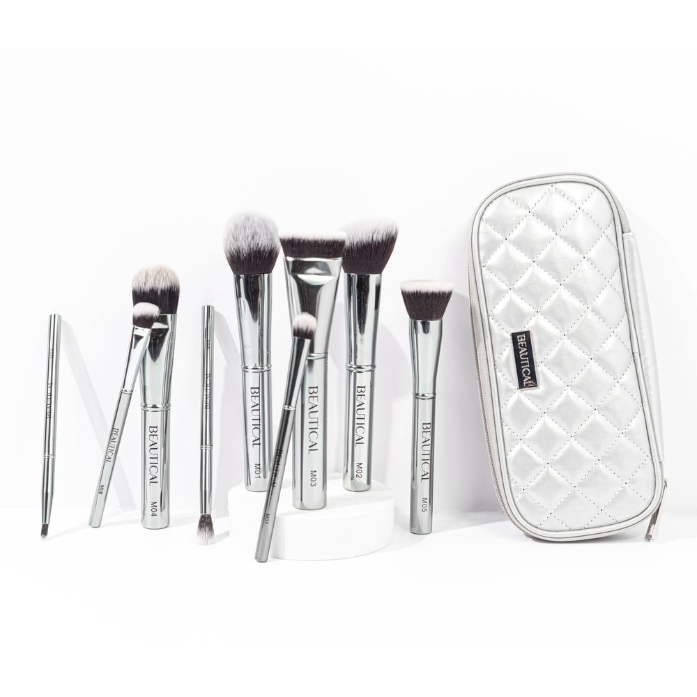BEAUTICAL Professional Makeup Brush Set 9 Piece Vegan Brushes with Carry Pouch | Soft Dense Bristles for Liquid, Cream & Powder | Lightweight Aluminum Handles Makeup Brushes For Daily Makeup Routine