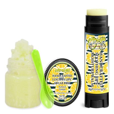 Natural Lemon Soothing & Luscious Lips by OverSoyed Exfoliator & Chapped Lip Repair Lip Care Combo | Artisan Handcrafted to Order Sparkling Citrus Flavored Exfoliating Sugar Lip Scrub & Lip Moisturizer Balm Gift Set