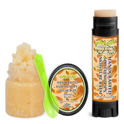 Almond Biscotti Soothing & Luscious Lips by OverSoyed Exfoliator & Chapped Lip Repair Lip Care Combo | Artisan Handcrafted to Order Anise Ginger Caramel Flavored Exfoliating Sugar Lip Scrub & Lip Moisturizer Balm Gift Set