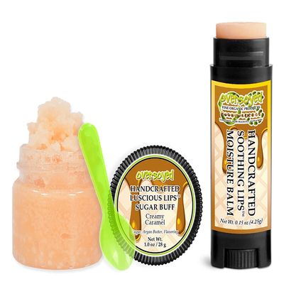 Creamy Caramel Soothing & Luscious Lips by OverSoyed Exfoliator & Chapped Lip Repair Lip Care Combo | Artisan Handcrafted to Order Caramelized Sugar Sweet Cream Butter Flavored Exfoliating Sugar Lip Scrub & Lip Moisturizer Balm Gift Set