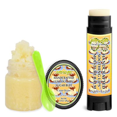 Creme Brulee Soothing & Luscious Lips by OverSoyed Exfoliator & Chapped Lip Repair Lip Care Combo | Artisan Handcrafted to Order Custard Cream Butter Burnt Caramel Brown Sugar Flavored Exfoliating Sugar Lip Scrub & Lip Moisturizer Balm Gift Set