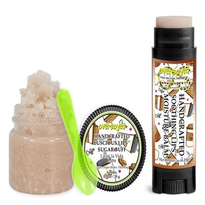 Livin' la Vida Latte Soothing & Luscious Lips by OverSoyed Exfoliator & Chapped Lip Repair Lip Care Combo | Artisan Handcrafted to Order Roasted Espresso Sugary Maple Sweet Cream Flavored Exfoliating Sugar Lip Scrub & Lip Moisturizer Balm Gift Set