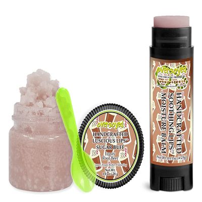 Frosty Root Beer Soothing & Luscious Lips by OverSoyed Exfoliator & Chapped Lip Repair Lip Care Combo | Artisan Handcrafted to Order Root Beer Molasses Honey Caramel Sassafras Cream Flavored Exfoliating Sugar Lip Scrub & Lip Moisturizer Balm Gift Set