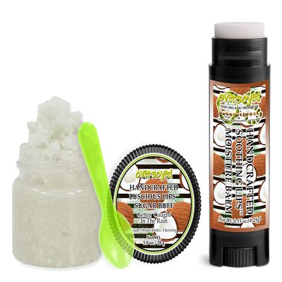 Gettin' Caught In The Rain Soothing & Luscious Lips by OverSoyed Exfoliator & Chapped Lip Repair Lip Care Combo | Artisan Handcrafted to Order Pina Colada Pineapple Coconut Cherry Flavored Exfoliating Sugar Lip Scrub & Lip Moisturizer Balm Gift Set