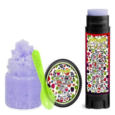 Mountain Berry Soothing & Luscious Lips by OverSoyed Exfoliator & Chapped Lip Repair Lip Care Combo | Artisan Handcrafted to Order Fruity Berries Strawberry Blackberry Raspberry Flavored Exfoliating Sugar Lip Scrub & Lip Moisturizer Balm Gift Set