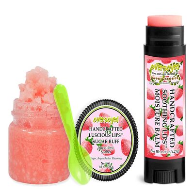 Succulent Sorbet Soothing & Luscious Lips by OverSoyed Exfoliator & Chapped Lip Repair Lip Care Combo | Artisan Handcrafted to Order Juicy Strawberry Citrus Sugar Flavored Exfoliating Sugar Lip Scrub & Lip Moisturizer Balm Gift Set