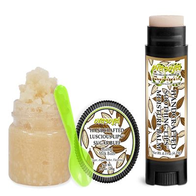 Malted Milk Balls Soothing & Luscious Lips by OverSoyed Exfoliator & Chapped Lip Repair Lip Care Combo | Artisan Handcrafted to Order White Dark Chocolate Cream Sugar Malted Milk Flavored Exfoliating Sugar Lip Scrub & Lip Moisturizer Balm Gift Set