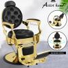 Artist hand Retro Barber Chair Heavy Duty Barber Chairs Vintage Salon Chair Hydraulic Recline Beauty Spa Styling Equipment Rounded Cushioning with Puckered Button (Gold) view 3