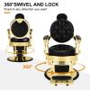 Artist hand Retro Barber Chair Heavy Duty Barber Chairs Vintage Salon Chair Hydraulic Recline Beauty Spa Styling Equipment Rounded Cushioning with Puckered Button (Gold) view 4