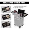 CAMORSA 3 In 1 Professional Rolling smetic Case, smetic Trolley Beauty Storage, Large Storage Makeup Train Casewith Keys Swivel Wheels for Artist Travel, Silver (0079) view 4