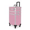 CAMORSA 3 In 1 Professional Rolling Cosmetic Case, Cosmetic Trolley Beauty Storage, Large Storage Makeup Train Casewith Keys Swivel Wheels for Artist Travel, Pink, (0079) view 1