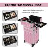 CAMORSA 3 In 1 Professional Rolling Cosmetic Case, Cosmetic Trolley Beauty Storage, Large Storage Makeup Train Casewith Keys Swivel Wheels for Artist Travel, Pink, (0079) view 4