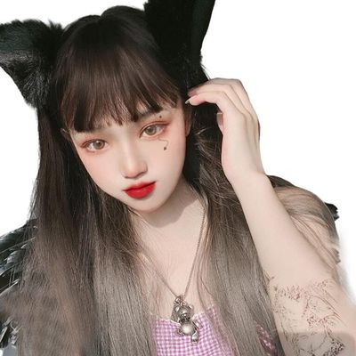 osseoca Brown Gradient Gray Long Straight Japanese Synthetic Hair Daily Cute Anime Halloween Carnival Comic Exhibition Cosplay Hair Natural COS Ombre Wigs with Bangs