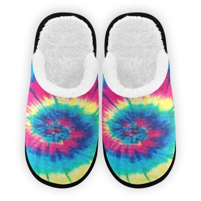 Umidedor Rainbow Tie Dye Mens Slippers, Soft Memory Foam Non-Slip Indoor House Slippers Home Shoes For Bedroom Hotel Travel Spa