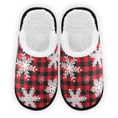 Umidedor Christmas Snowflakes Buffalo Plaid Slippers For Women Girls, Memory Foam Soft Non-Slip Indoor House Slippers Home Shoes For Bedroom Hotel Travel Spa
