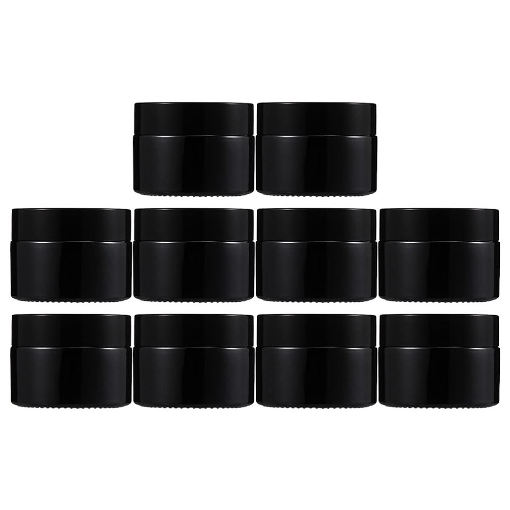 Beaupretty 10pcs 30g Black Empty Refillable Cream Glass Jar Travel Portable Refillable Container Keep Fresh for Lotion Ointments Body Scrubs Container