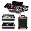 CAMORSA 4 in 1 Professional Makeup Train Cases Large Storage Cosmetic Case 4 Wheels Lockable Rolling Makeup Trolley Diamond Surface (BLACK) view 2
