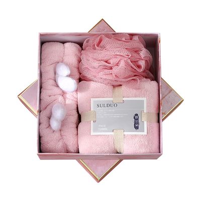 Beaupretty 1 Set Three Piece Bath Set Mesh Pouf Girls Headbands Exfoliating Body Puff Microfiber Towels Skin-Friendly Towel Chenille Hand Towel Hair Absorb Water Wash Towel Coral Fleece Pink