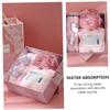 Beaupretty 1 Set Three Piece Bath Set Mesh Pouf Girls Headbands Exfoliating Body Puff Microfiber Towels Skin-Friendly Towel Chenille Hand Towel Hair Absorb Water Wash Towel Coral Fleece Pink view 3