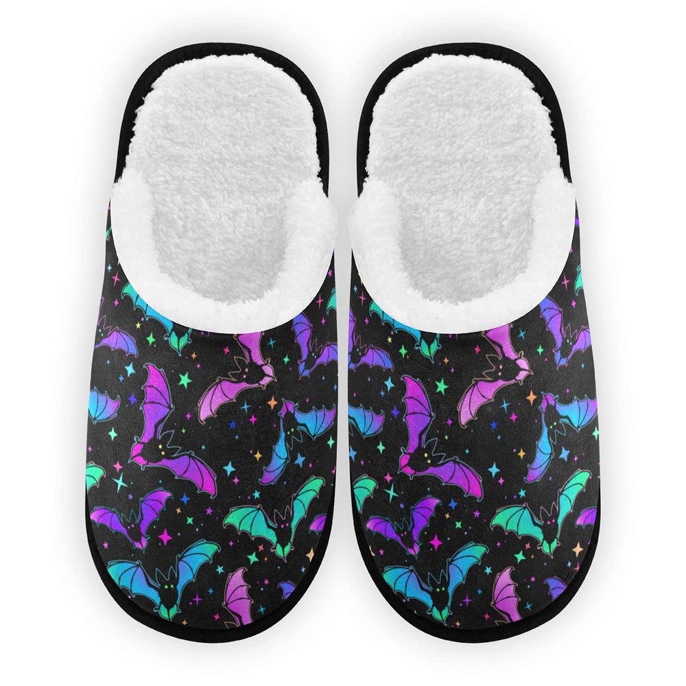 Umidedor Halloween Bats Stars Mens Slippers, Soft Memory Foam Non-Slip Indoor House Slippers Home Shoes for Bedroom Hotel Travel Spa