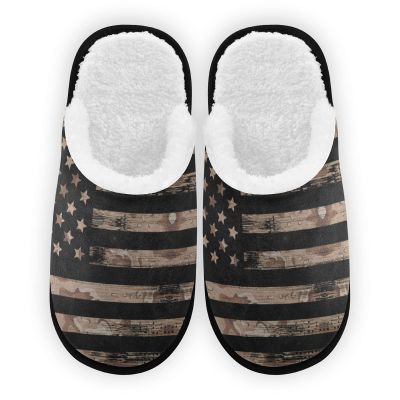 Umidedor Vintage Brown American Flag Mens Slippers, Soft Memory Foam Non-Slip Indoor House Slippers Home Shoes for Bedroom Hotel Travel Spa