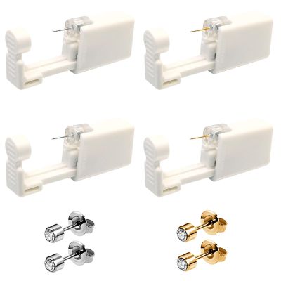 4 PCS Self Ear Piercing Gun Kit, Disposable Ear Piercing Gun Tool Set with Stud Earrings and Clean for Salon Home Use (4MM)