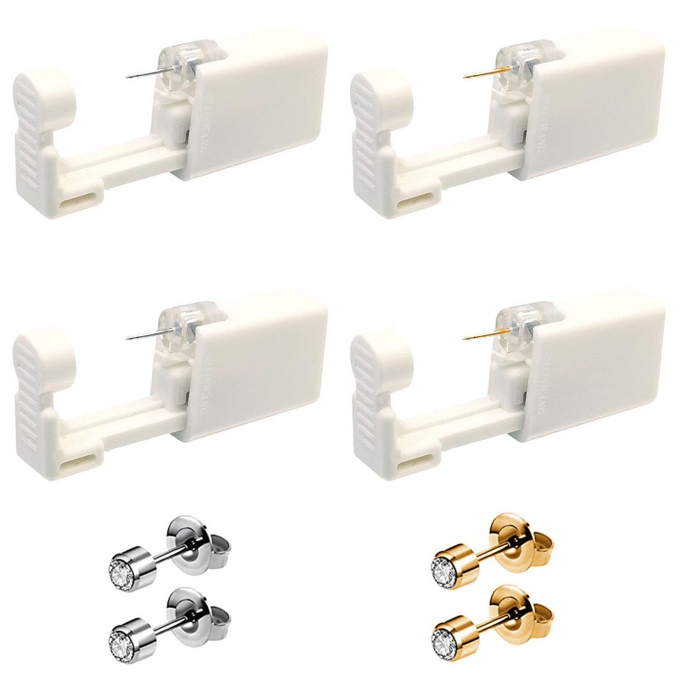 4 PCS Self Ear Piercing Gun Kit, Disposable Ear Piercing Gun Tool Set with Stud Earrings and Clean for Salon Home Use (4MM)