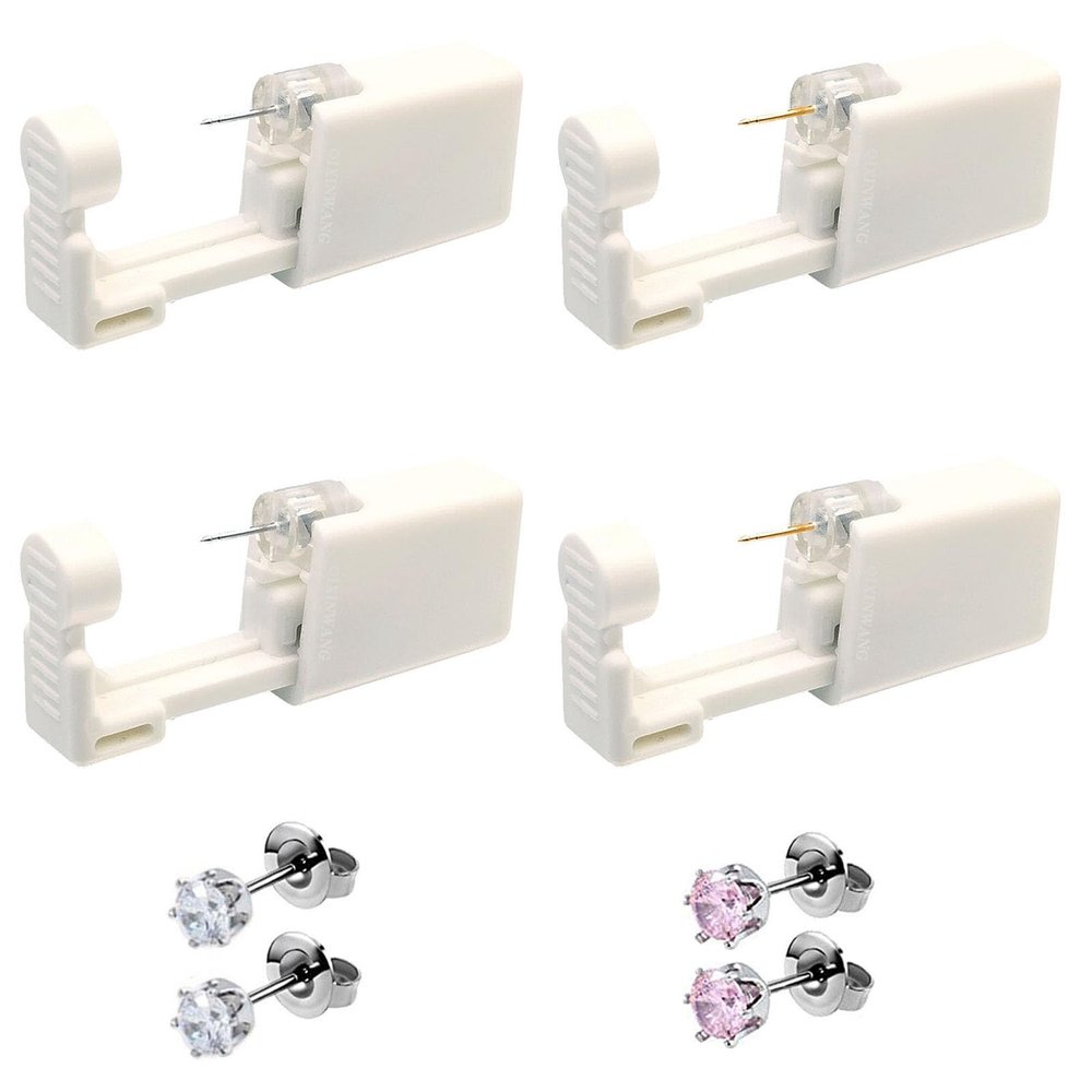 4 PCS Self Ear Piercing Gun Kit, Disposable Ear Piercing Gun Tool Set with Stud Earrings and Clean for Salon Home Use (5MM)