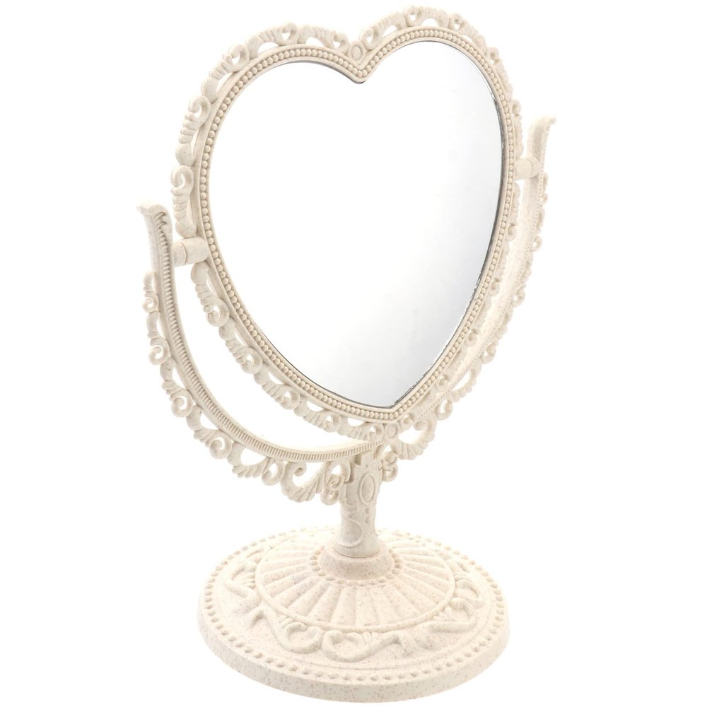 OSALADI Tabletop Vanity Mirror Double- Sided Magnifying Makeup Mirror with 360 Degree Rotation (Heart Shape, Beige)